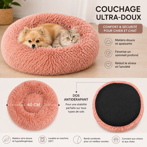 Couchage Rond Ultra-Doux Apaisant pour Chien & Chat – 40 cm | Dos Antidérapant