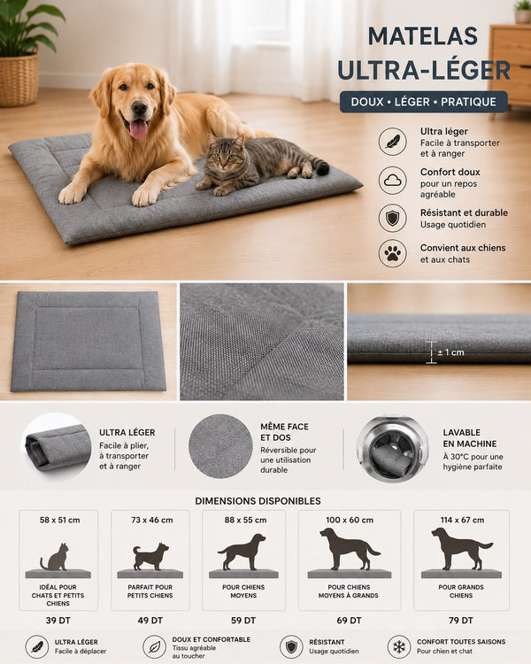 Matelas Ultra-Léger pour Chien & Chat | Lavable