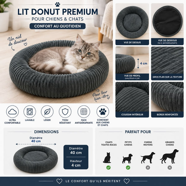 Lit rond doux pour chat Gris Anthracite 40 cm